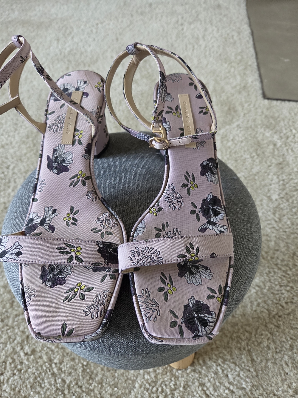 Floral Ankle-Strap Sandals in Lavender